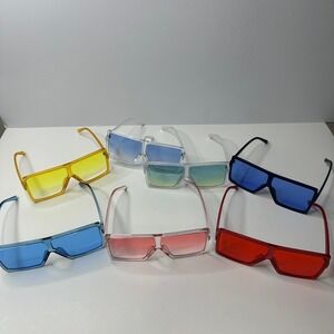 Women Oversized Fashion Big Square Sunglass Shades Set of 7 Multicolor